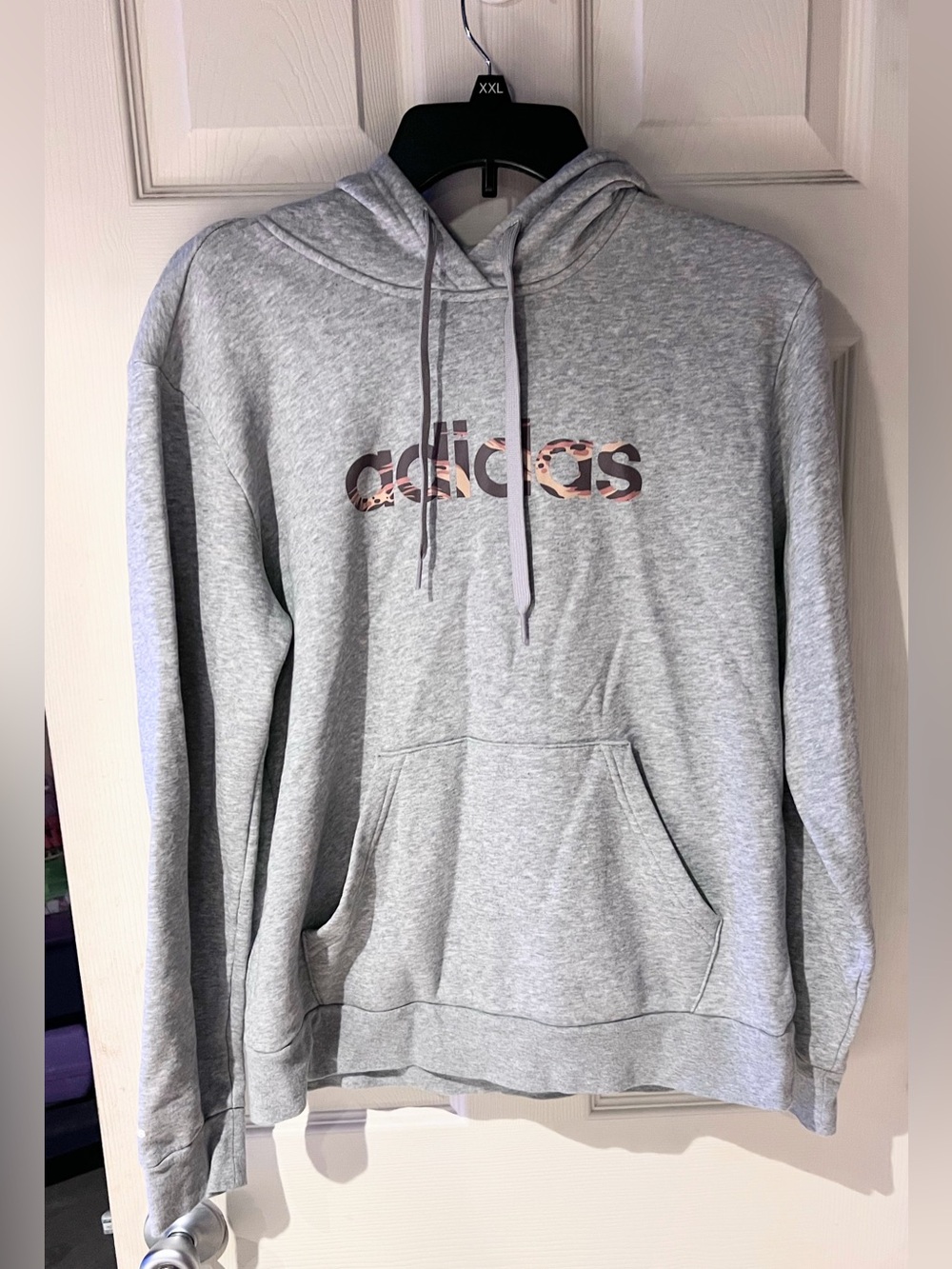 adidas Light Gray Hoodie with Patterned Logo Size Medium